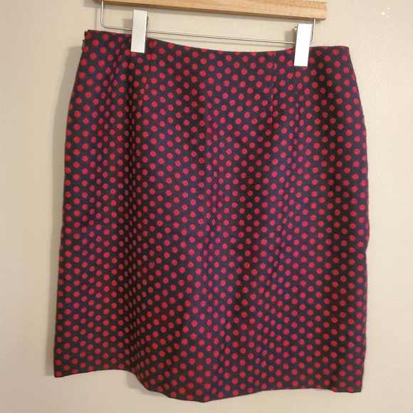 TALBOTS Red & Navy Blue Polka Dot Wool Blend Pencil Career Skirt Women's Size 8 - Picture 4 of 11